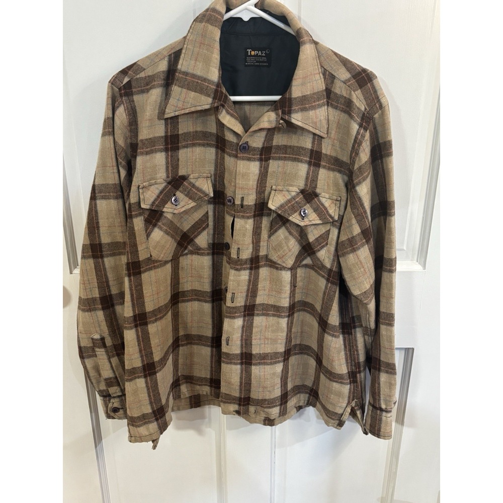 Vintage Topaz Large Plaid Wool Flannel Butterfly Collar